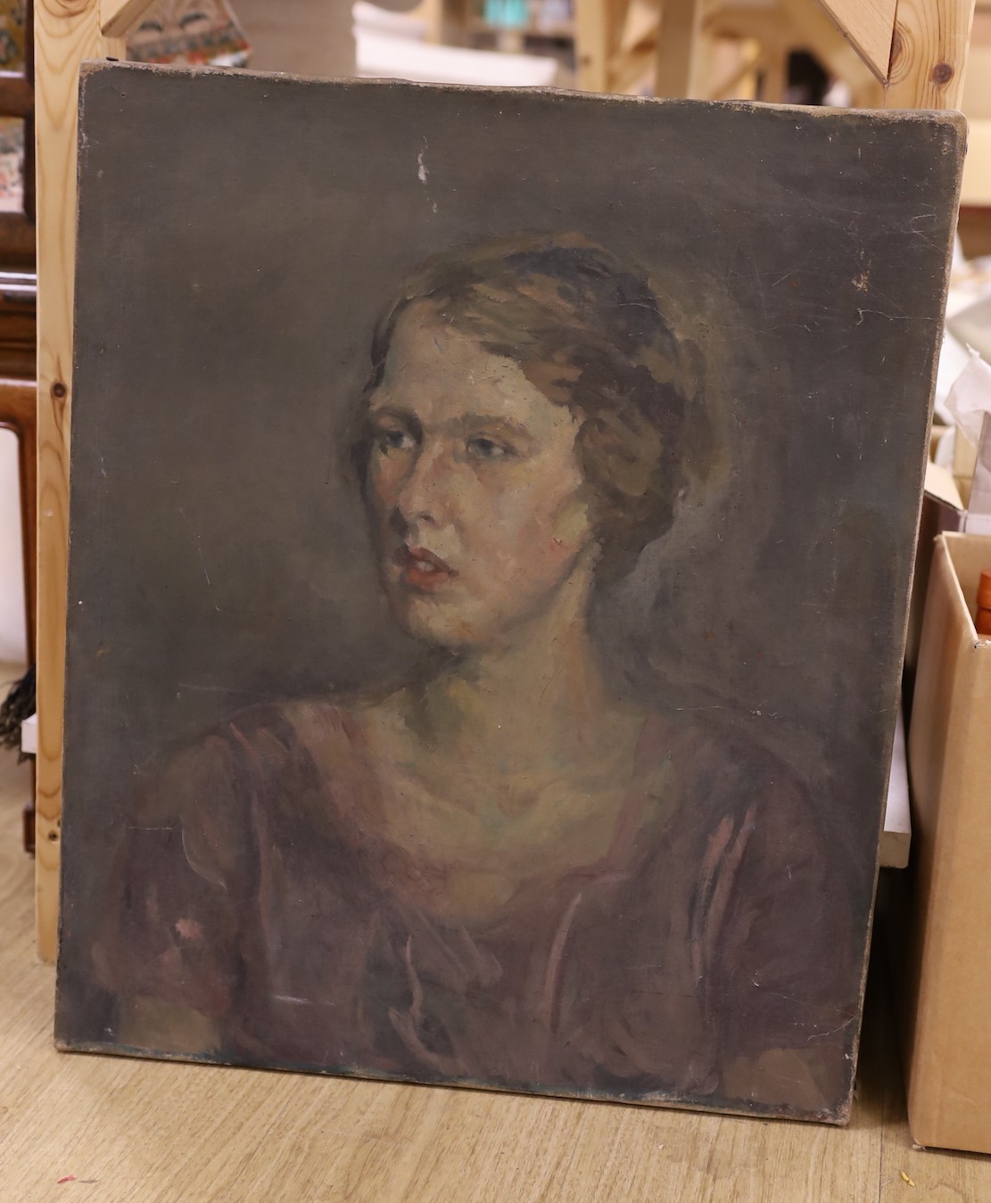 English school, early 20th century, oil on canvas, Portrait of a lady, unframed, 61 x 51cm